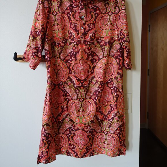 Banana Republic BR bright orange pink Paisley short shirt Dress easy care 4 S SM - Picture 15 of 15